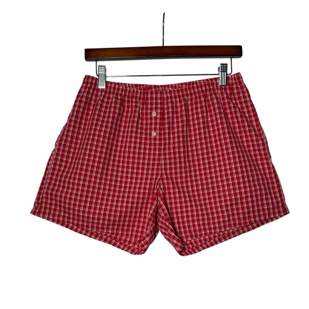 Brandy Melville Sleep Short Womens OS Red White Plaid Long Pajama Lounge Shorts